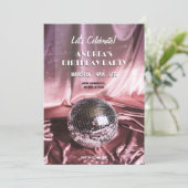 Disco bal feest zijde roze kaart (Staand voorkant)