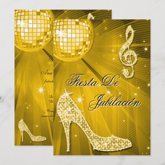 Disco bal, glitterschoenen Pensioen Kaart (Voorkant / Achterkant)