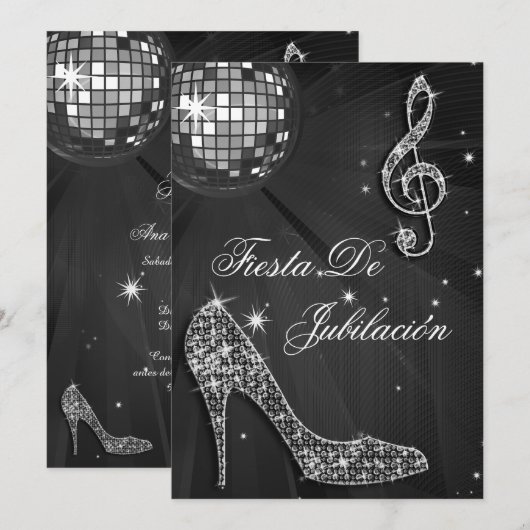 Disco bal, glitterschoenen Pensioen Kaart (Voorkant / Achterkant)