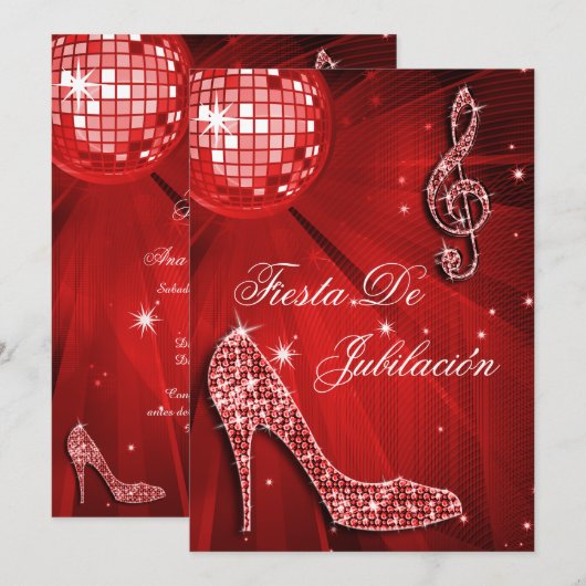 Disco bal, glitterschoenen Pensioenfeest Kaart (Voorkant / Achterkant)