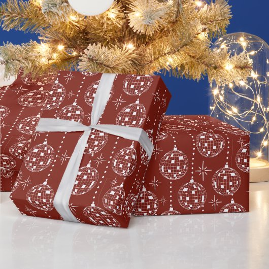 Disco Bal Kerst Ornamente Rood en Wit Cadeaupapier (Feestdagen)