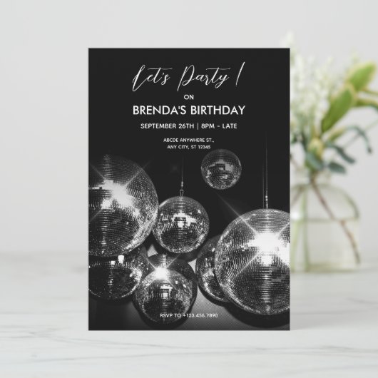 Disco bal Lichtjes Laten we dansen feest Kaart (Staand voorkant)