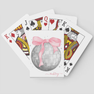 Disco Bal met Roze Strik Ontwerp gepersonaliseerd Pokerkaarten