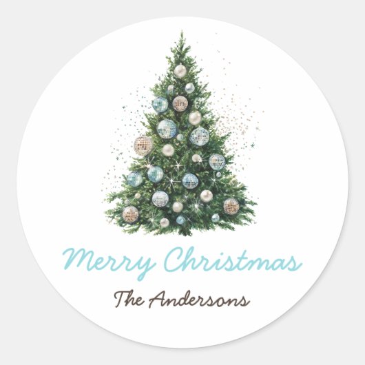 Disco Bal Ornament Kerstboom Custom Kerstfeest Ronde Sticker (Voorkant)
