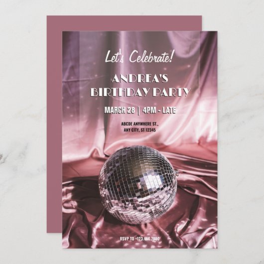 Disco bal partij zijde roze meisjes nacht kaart (Voorkant / Achterkant)