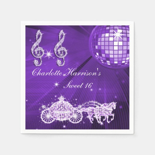 Disco Bal, Prinses Koets & Paarden Sweet 16 Servetten (Voorkant)