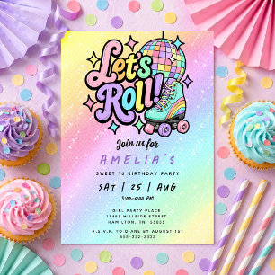 Disco Bal Roller Skate Sweet 16 Verjaardagsfeestje Kaart