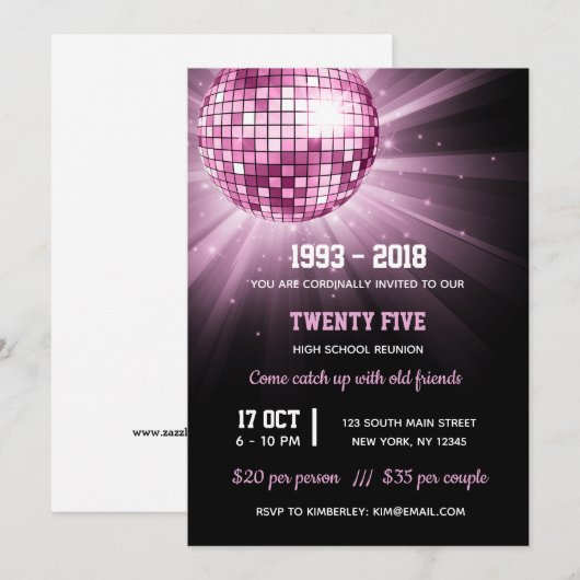 Disco bal roze kaart (Voorkant / Achterkant)