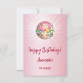 Disco bal roze meisje gelukkige verjaardag kaart (Voorkant)