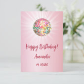 Disco bal roze meisje gelukkige verjaardag kaart (Staand voorkant)