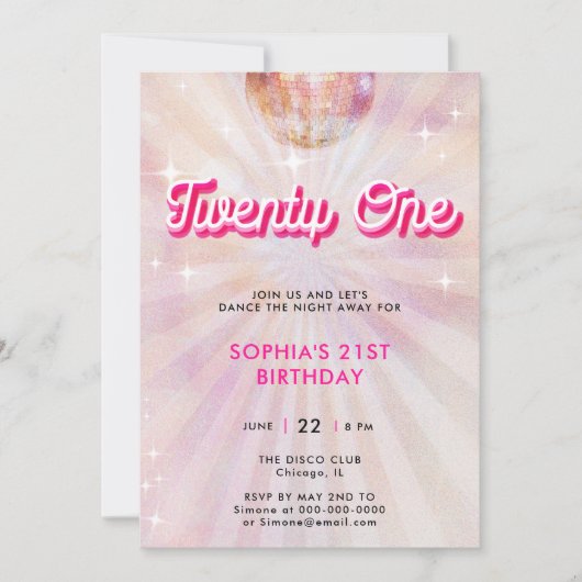 Disco Bal Roze Teal Retro Dans 21e Verjaardag Kaart (Voorkant)