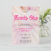 Disco Bal Roze Teal Retro Dans 21e Verjaardag Kaart (Staand voorkant)