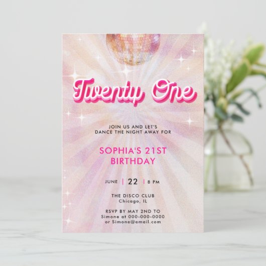 Disco Bal Roze Teal Retro Dans 21e Verjaardag Kaart (Staand voorkant)