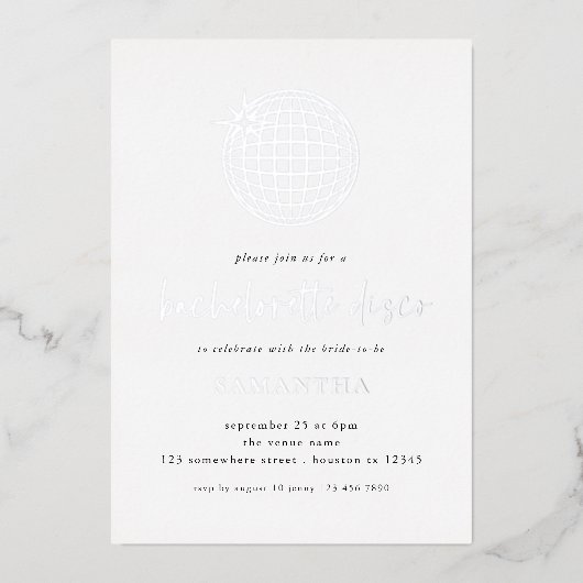 Disco Bal Script Bachelorette Feest Echte Folie Ui Uitnodiging (Voorkant)