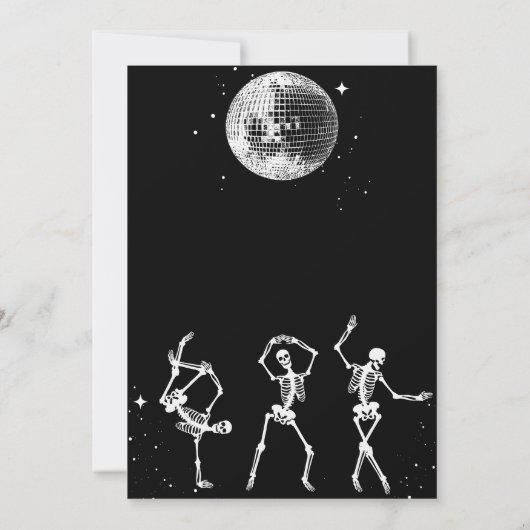 Disco bal skelet dansende uitnodiging (Achterkant)