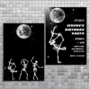 Disco bal skelet dansende uitnodiging