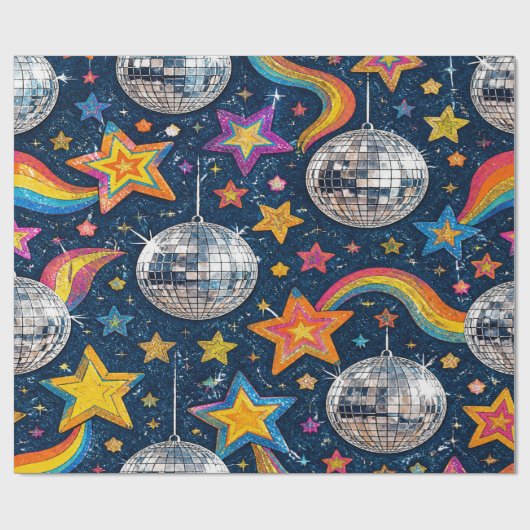 Disco Bal Sterren Wrap Cadeaupapier (Vlak)
