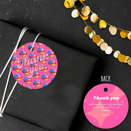 Disco Bal Verjaardagsfeest Roze Glitters Bedankt Bedankjes Labels