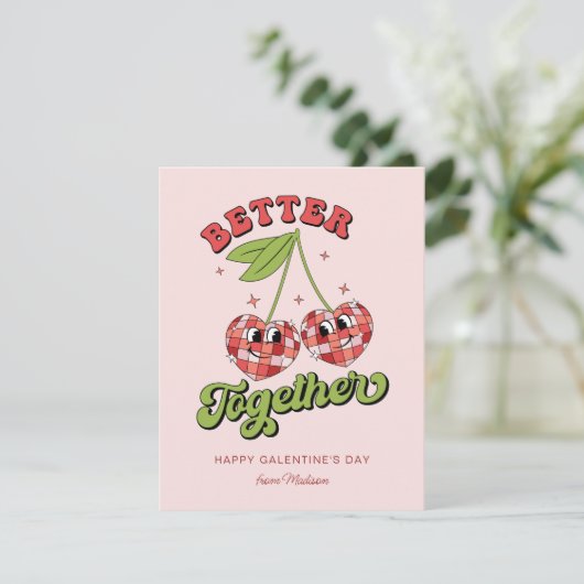 Disco Bal Verliefd Kers Beter Samen Kaart (Staand voorkant)