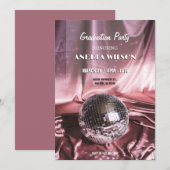 Disco bal zijde roze GRADUATION PARTY Kaart (Voorkant / Achterkant)