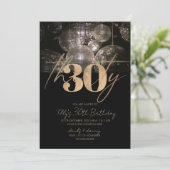 Disco bal zwart en goud 30e verjaardagsfeest kaart (Staand voorkant)