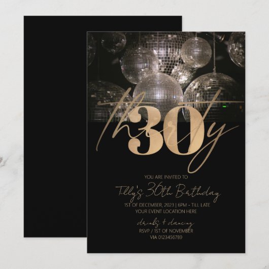 Disco bal zwart en goud 30e verjaardagsfeest kaart (Voorkant / Achterkant)