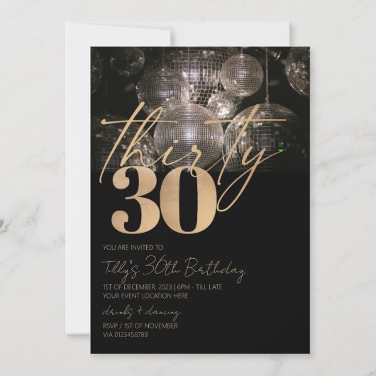 Disco bal zwart en goud 30e verjaardagsfeest kaart (Voorkant)