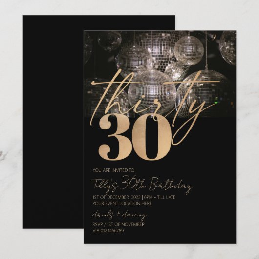 Disco bal zwart en goud 30e verjaardagsfeest kaart (Voorkant / Achterkant)