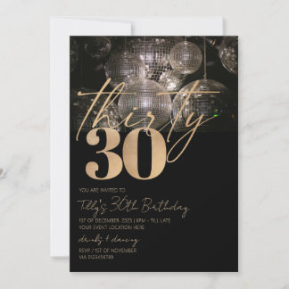 Disco bal zwart en goud 30e verjaardagsfeest kaart