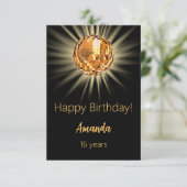 Disco bal zwart goud gelukkige verjaardag kaart (Staand voorkant)