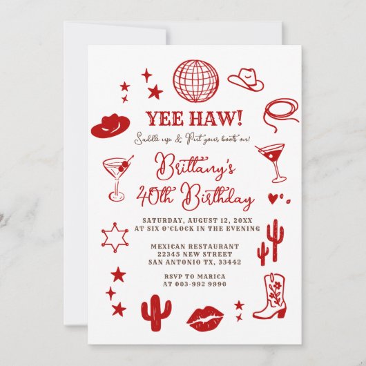 Disco Ball 21st Western Birthday Red Cowgirl  Kaart (Voorkant)