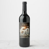 Disco Ball 60th Birthday Music Notes Black Gold Wijn Etiket (Voorkant)