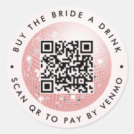 Disco Ball 70s Koop The Bride A Drink QR Code Pink Ronde Sticker