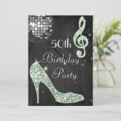 Disco Ball and Heels Black & Mint 50ste verjaardag Kaart (Staand voorkant)