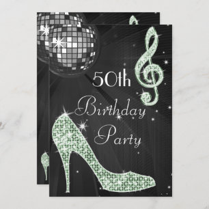 Disco Ball and Heels Black & Mint 50ste verjaardag Kaart