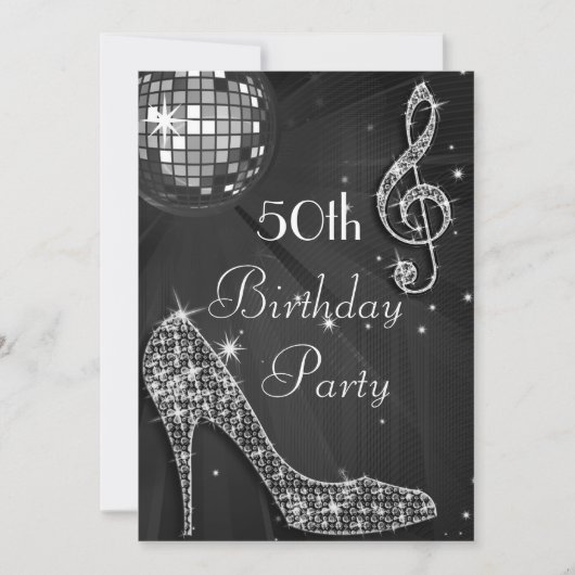Disco Ball and Heels Zwart 50ste verjaardag Kaart (Voorkant)
