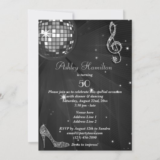 Disco Ball and Heels Zwart 50ste verjaardag Kaart (Achterkant)