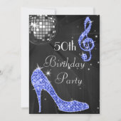 Disco Ball and Heels Zwart & Blauw 50ste verjaarda Kaart (Voorkant)