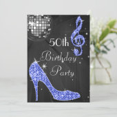 Disco Ball and Heels Zwart & Blauw 50ste verjaarda Kaart (Staand voorkant)
