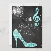 Disco Ball and Heels Zwart & Blauwgroen 50e Verjaa Kaart (Voorkant)