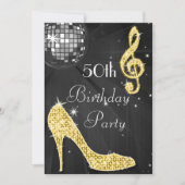 Disco Ball and Heels Zwart & Goud 50e verjaardag Kaart (Voorkant)