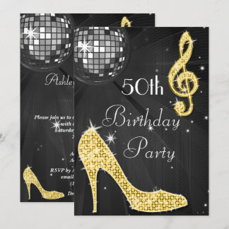 Disco Ball and Heels Zwart & Goud 50e verjaardag Kaart