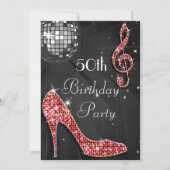 Disco Ball and Heels Zwart & Rood 50ste verjaardag Kaart (Voorkant)