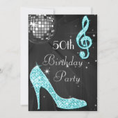 Disco Ball and Heels Zwart & Turquoise 50e Kaart (Voorkant)