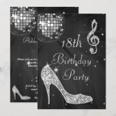 Disco Ball and Heels Zwart & Zilver 18e Verjaardag Kaart (Voorkant / Achterkant)