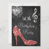 Disco Ball and Heels Zwart & Zilver 50e Verjaardag Kaart (Voorkant)