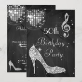 Disco Ball and Heels Zwart & Zilver 50e Verjaardag Kaart (Voorkant / Achterkant)