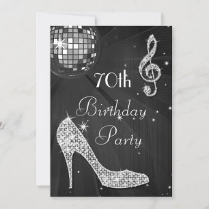 Disco Ball and Heels Zwart & Zilver 70e Verjaardag Kaart