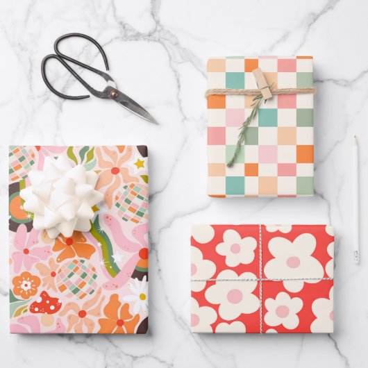 Disco ball and vinyl records x retro vibes inpakpapier vel (Voorkant)