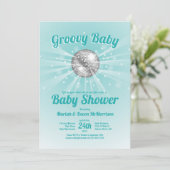Disco Ball Baby shower Groovy Blue Boy Kaart (Staand voorkant)